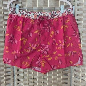 Sundance Kai Shorts Pink Punch Floral Print Drawstring Waist Women's M Cotton